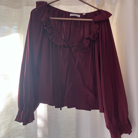 Doen Deep Red Ruffled Blouse - Picture 9 of 10